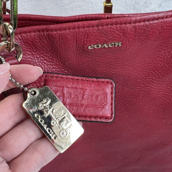 Coach Madison Bag North/South Large Tote Pebbled Leather in Scarlet Red Purse - Picture 5 of 16